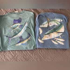 Guy Harvey Bundle of 2 Green Blue Short Sleeve Tees Fish XXL Cotton Quilt Mens